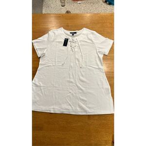 Karen Scott Womens Cotton Lace-up Tunic Top Bright White Plus Size 1X NWT P1-174